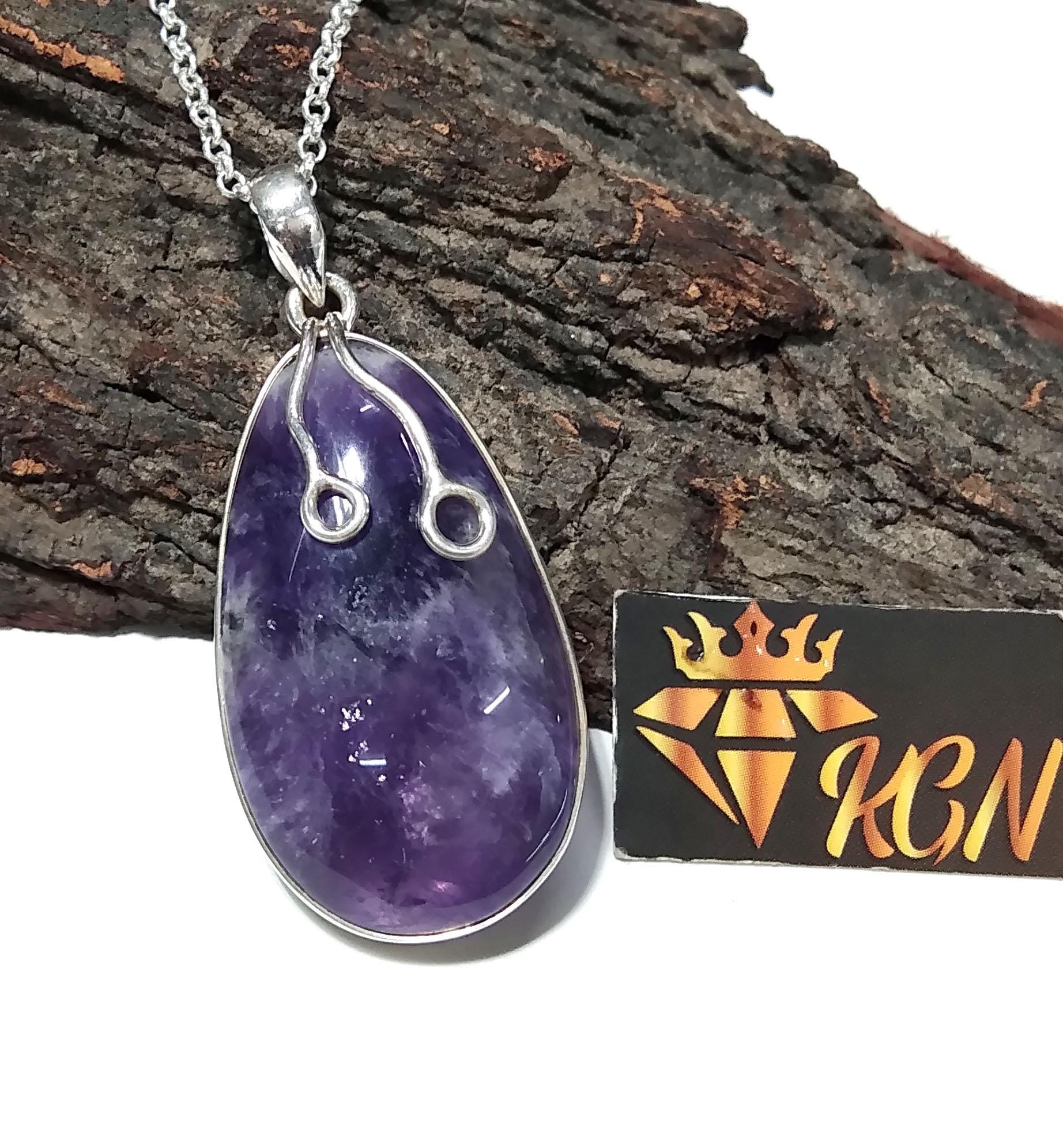 Natural Amethyst Gemstone Chain Pendant Necklace, Solid 925 Starling Silver Pendant, Stylish Pendant Jewelry, Gift Wedding Pendant Jewelry